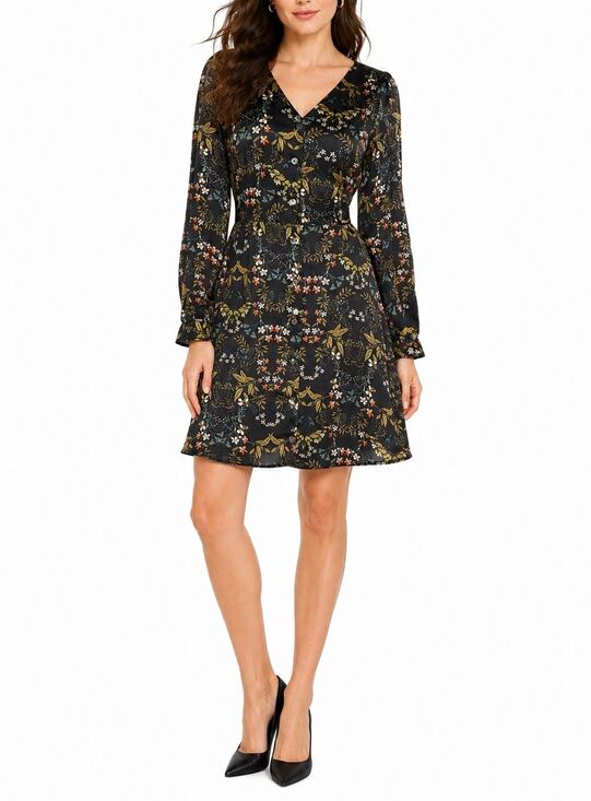 Mo:Vint Dresses & Skirts - Mo:Vint Black Floral Long Sleeve Dress Size Medium Elegant & Feminine